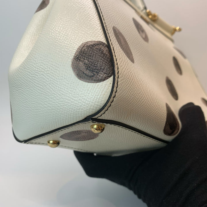 Dolce & Gabbana Large Sicily Bag White Grained Leather with Black Polka Dot Print