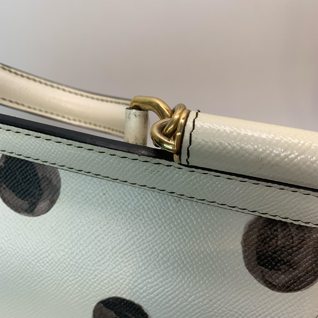 Dolce & Gabbana Large Sicily Bag White Grained Leather with Black Polka Dot Print