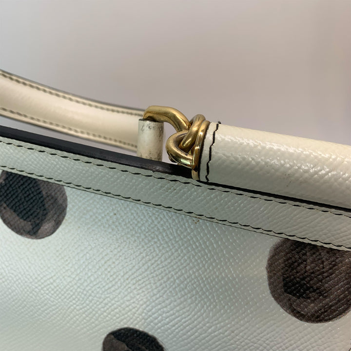Dolce & Gabbana Large Sicily Bag White Grained Leather with Black Polka Dot Print