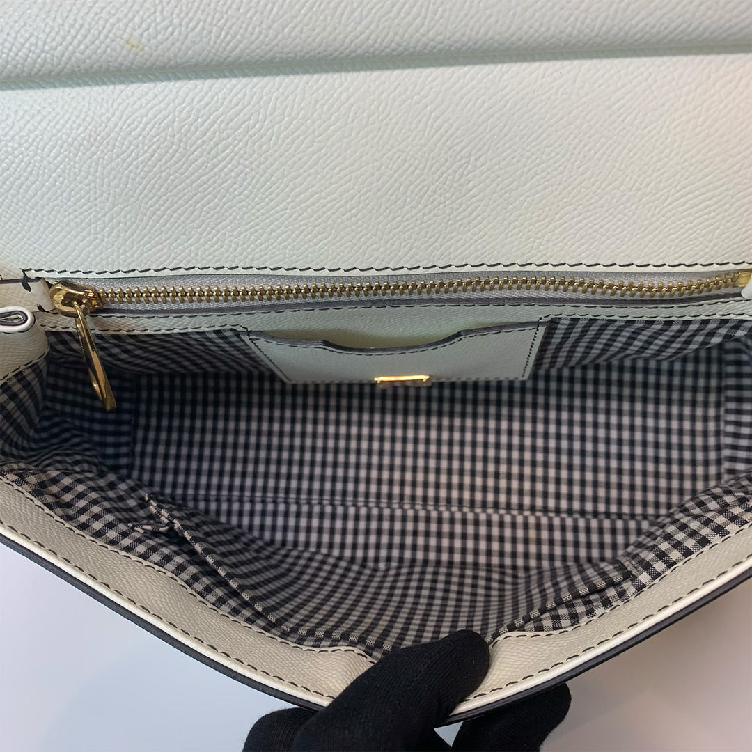 Dolce & Gabbana Large Sicily Bag White Grained Leather with Black Polka Dot Print