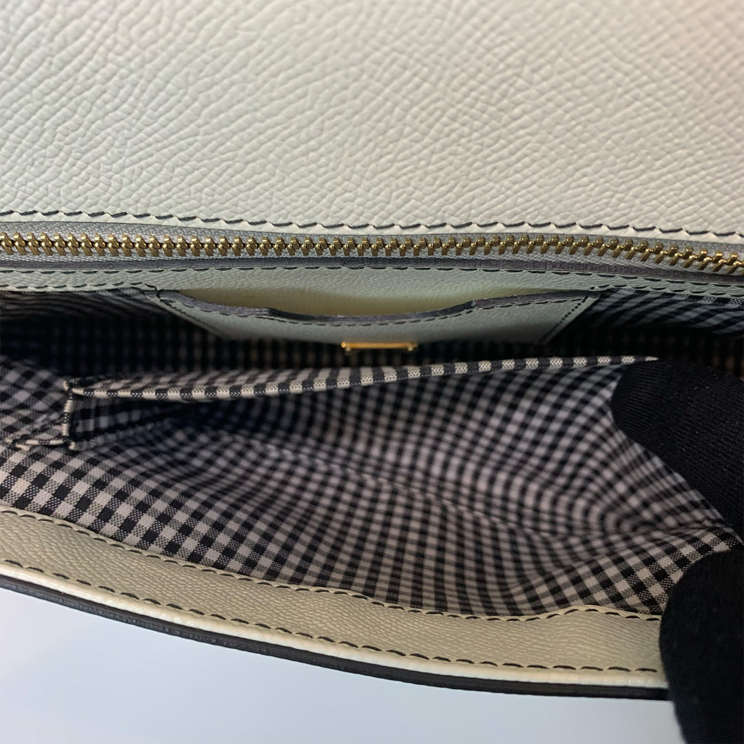 Dolce & Gabbana Large Sicily Bag White Grained Leather with Black Polka Dot Print