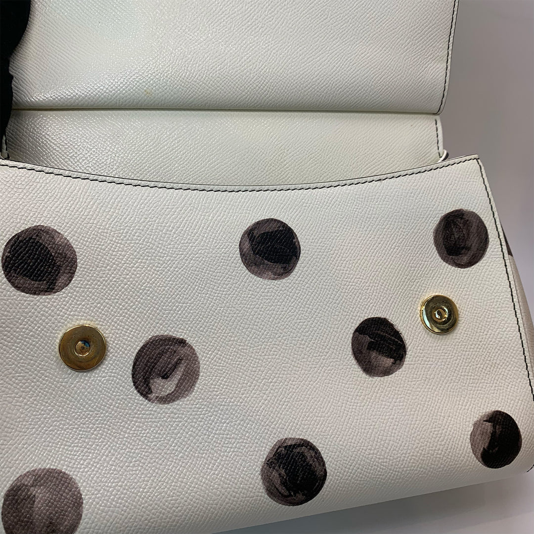 Dolce & Gabbana Large Sicily Bag White Grained Leather with Black Polka Dot Print