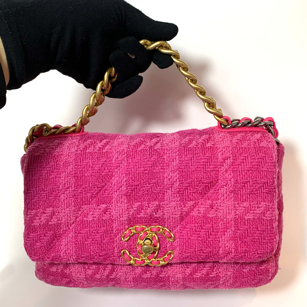 Chanel Medium 19 Flap Bag in Pink Tweed with Mixed Hardware