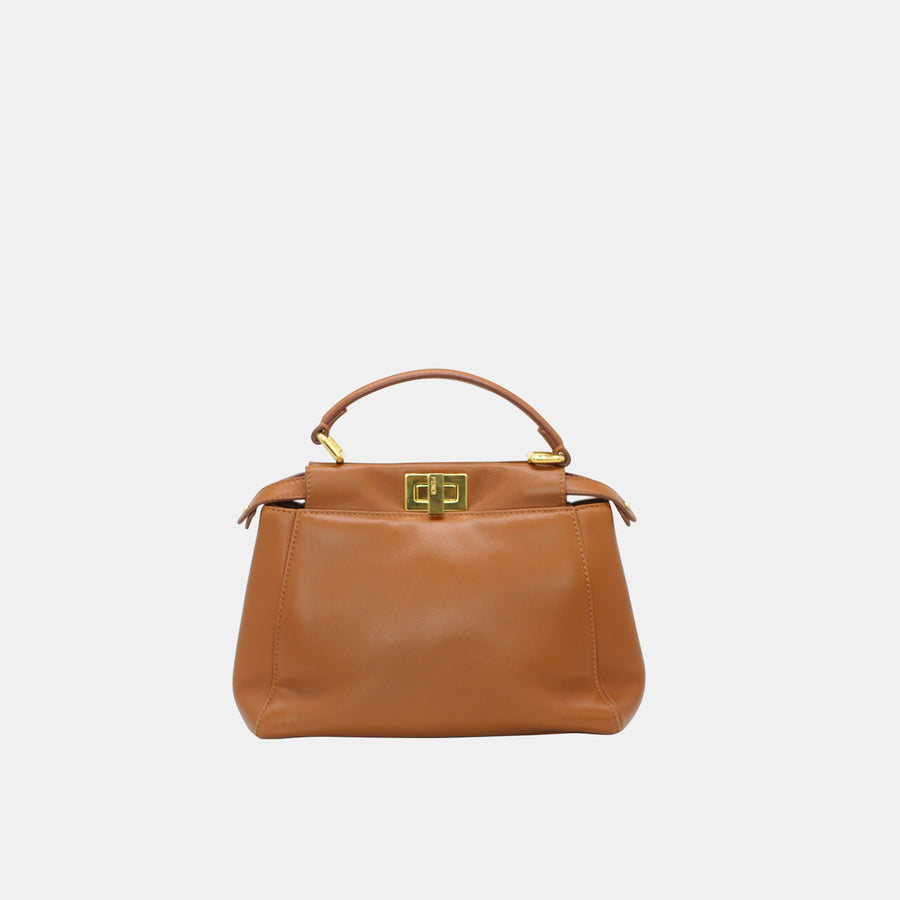 Fendi mini Peekaboo handbag in brown leather with gold-toned hardware.