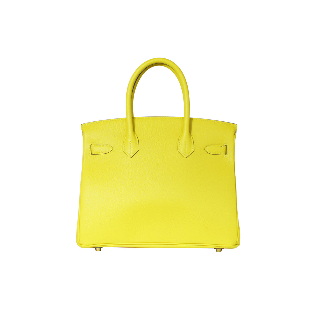 The handbag with its rolled leather top handle.