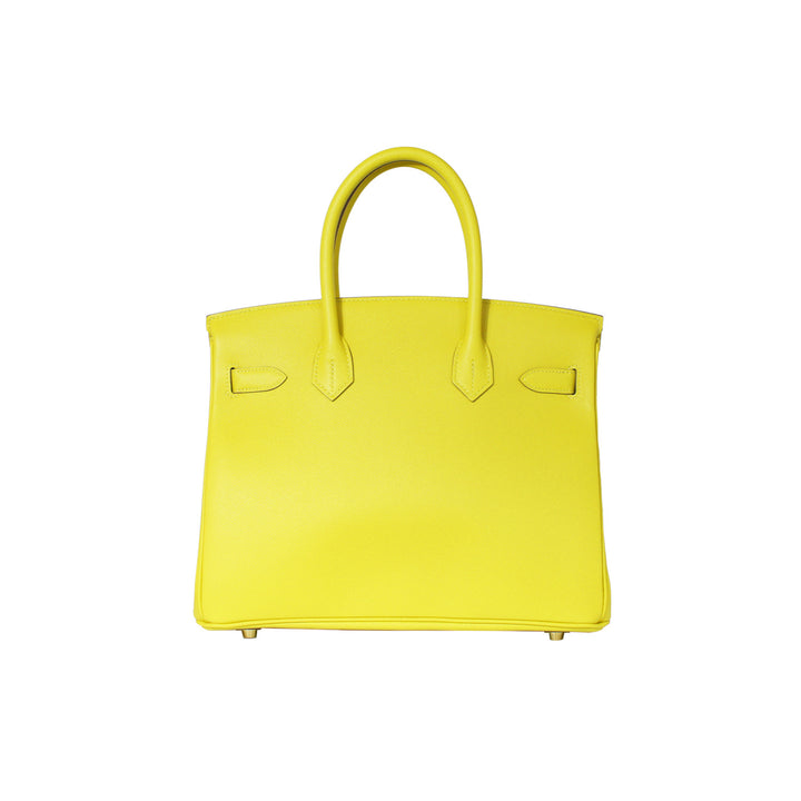 The handbag with its rolled leather top handle.