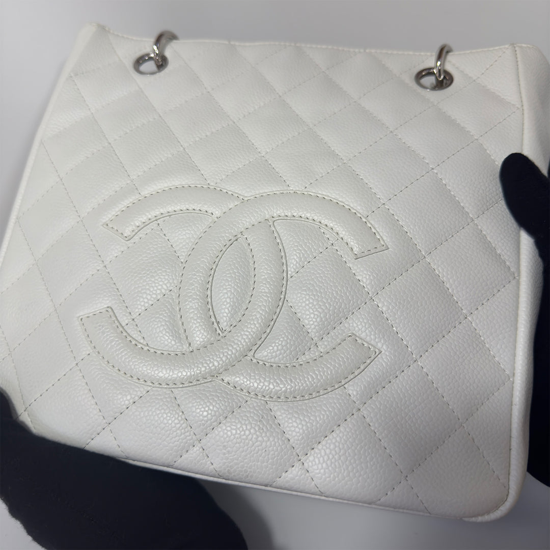 Chanel White Caviar Petite Shopping Tote Bag