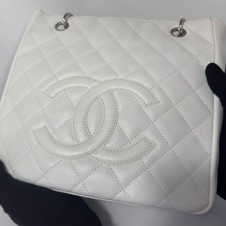 Chanel White Caviar Petite Shopping Tote Bag