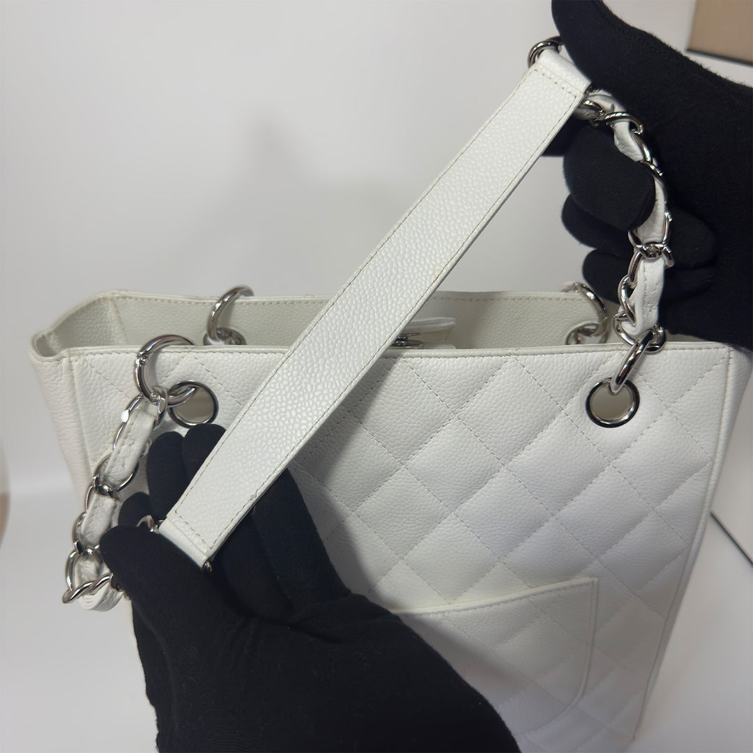 Chanel White Caviar Petite Shopping Tote Bag