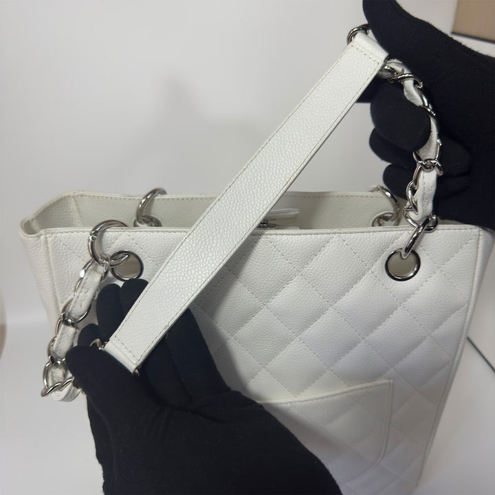 Chanel White Caviar Petite Shopping Tote Bag