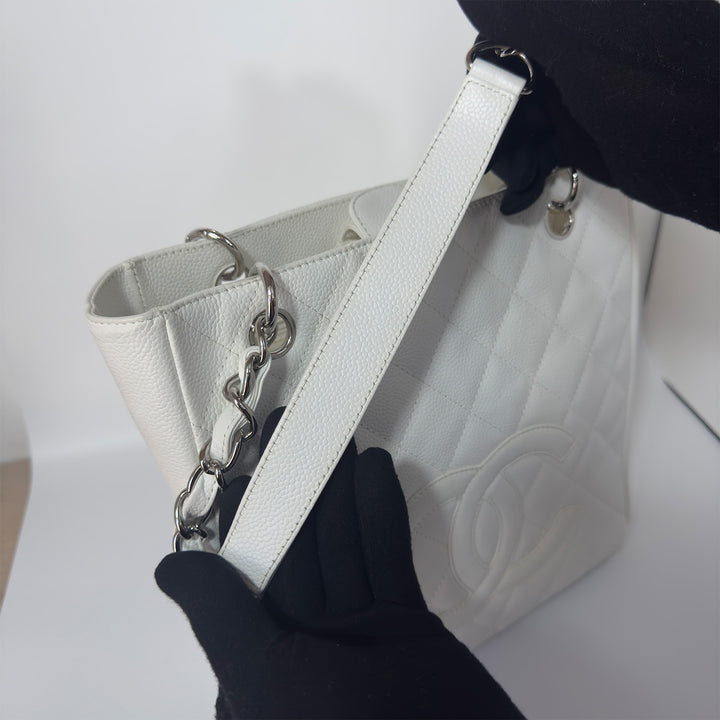 Chanel White Caviar Petite Shopping Tote Bag