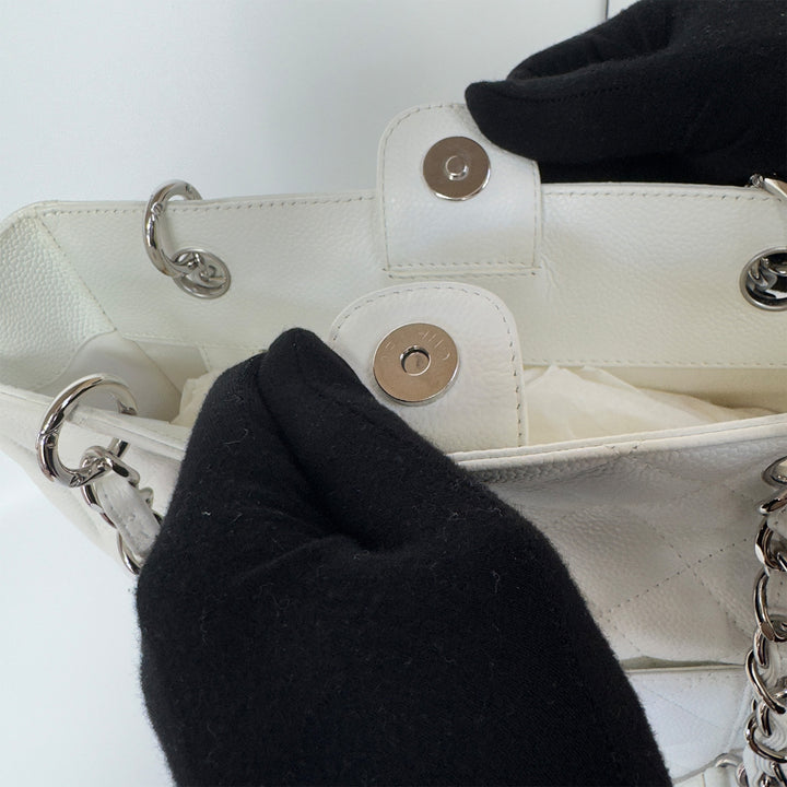 Chanel White Caviar Petite Shopping Tote Bag