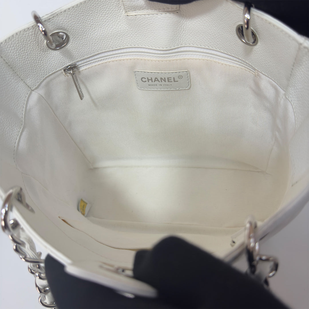 Chanel White Caviar Petite Shopping Tote Bag