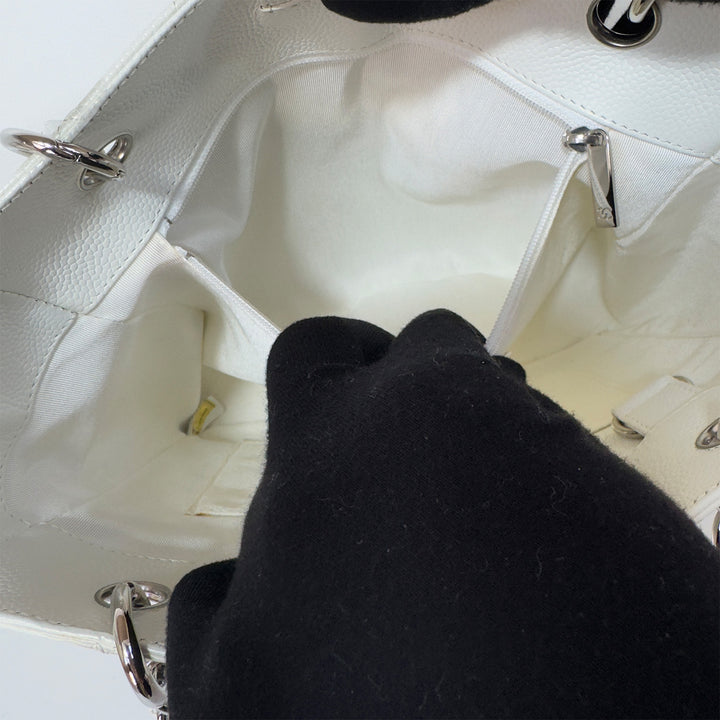 Chanel White Caviar Petite Shopping Tote Bag