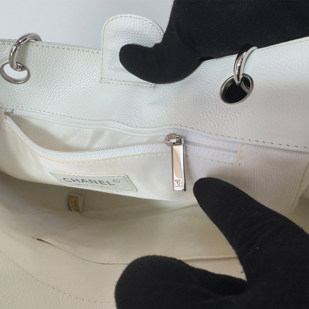 Chanel White Caviar Petite Shopping Tote Bag