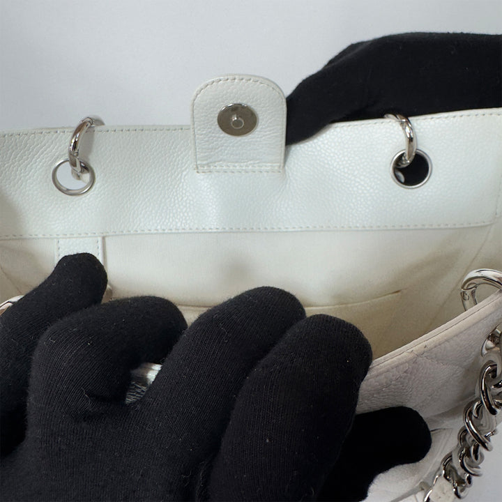 Chanel White Caviar Petite Shopping Tote Bag