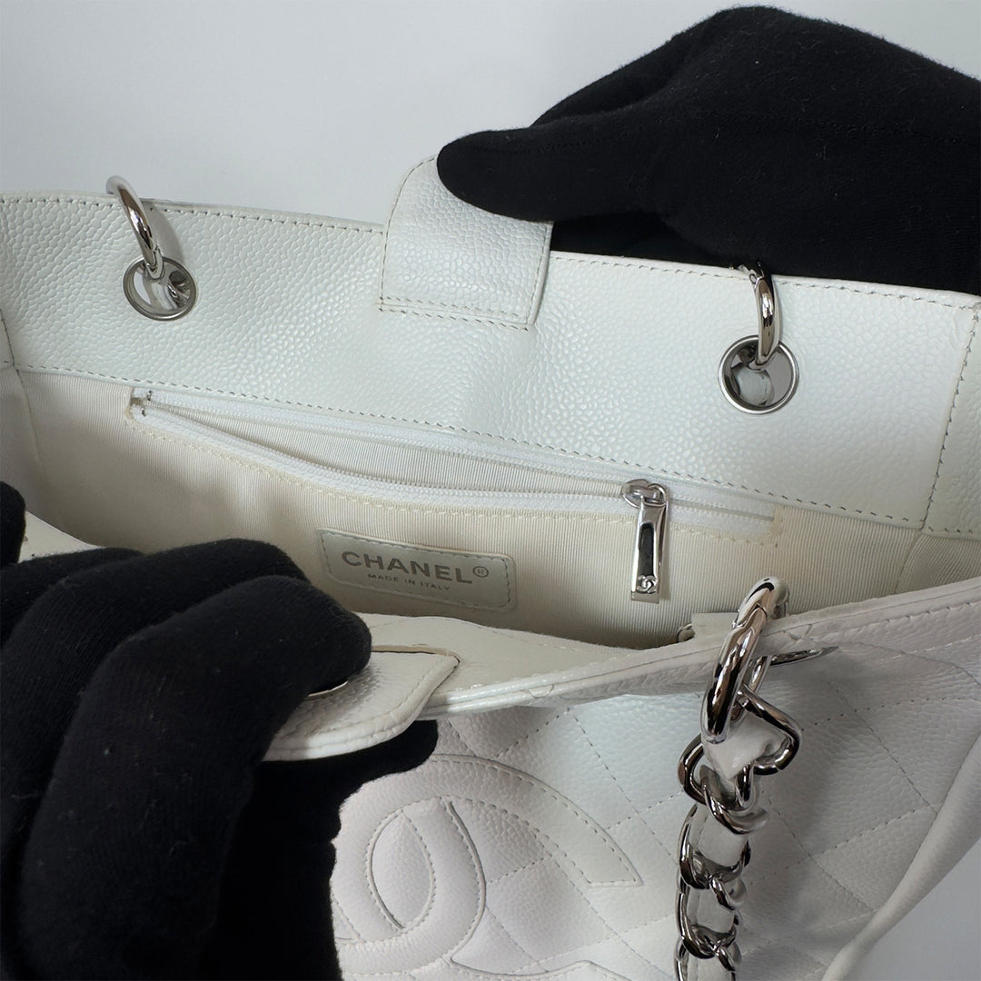 Chanel White Caviar Petite Shopping Tote Bag