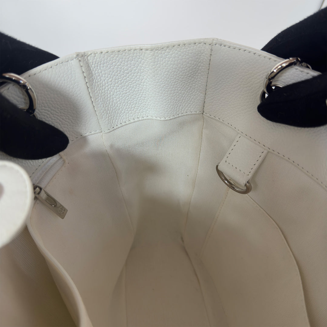 Chanel White Caviar Petite Shopping Tote Bag