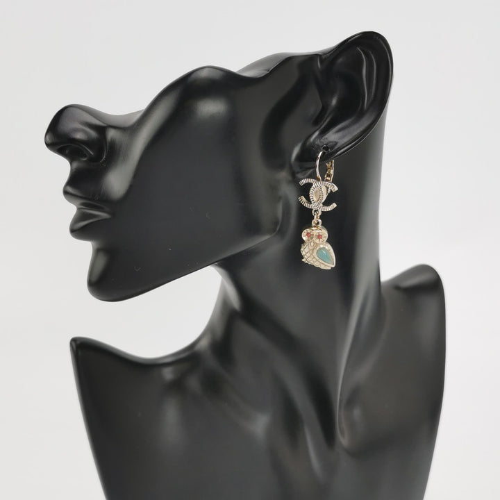 Chanel Gold Owl Dangle Pierced Earrings