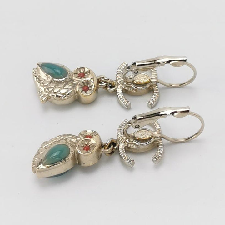 Chanel Gold Owl Dangle Pierced Earrings