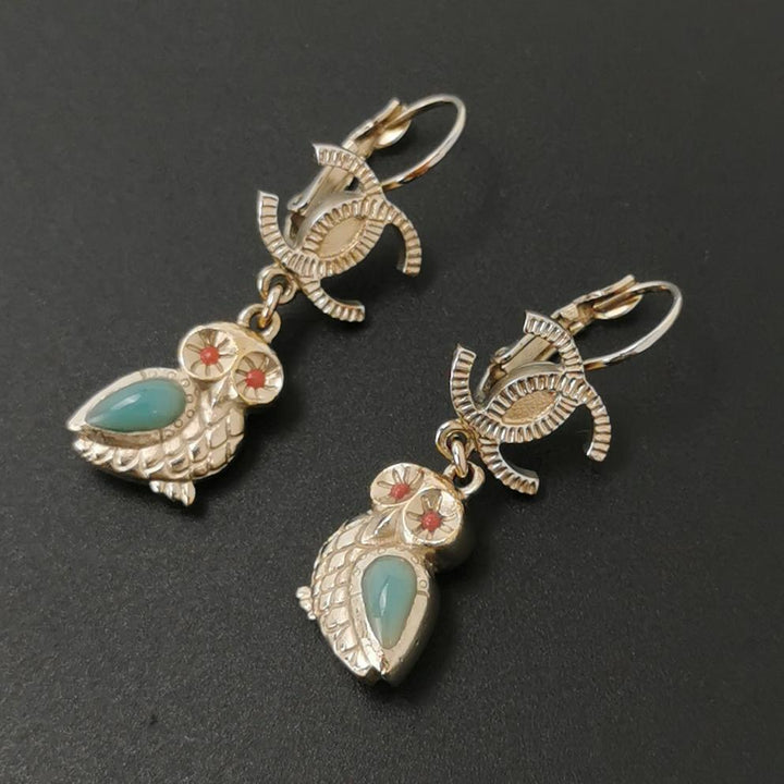 Chanel Gold Owl Dangle Pierced Earrings