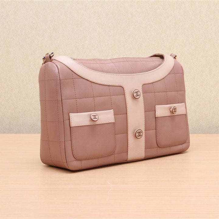 Chanel Calfskin Quilted Mademoiselle Jacket Shoulder Bag Dusty Pink