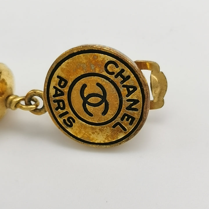 Chanel CC Faux Pearl Gold Tone Drop Clip-on Earrings
