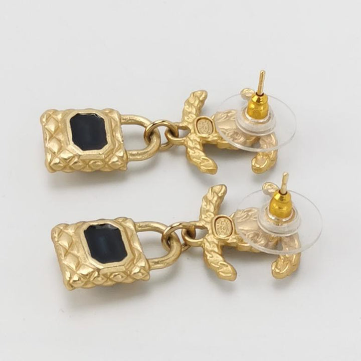 Chanel Goldtone Metal Crystal And Resin Padlock CC Drop Earrings