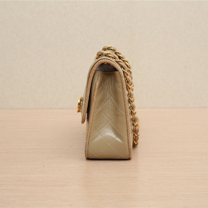 Chanel Vintage CC Small Wave Single Lambskin Flap Beige