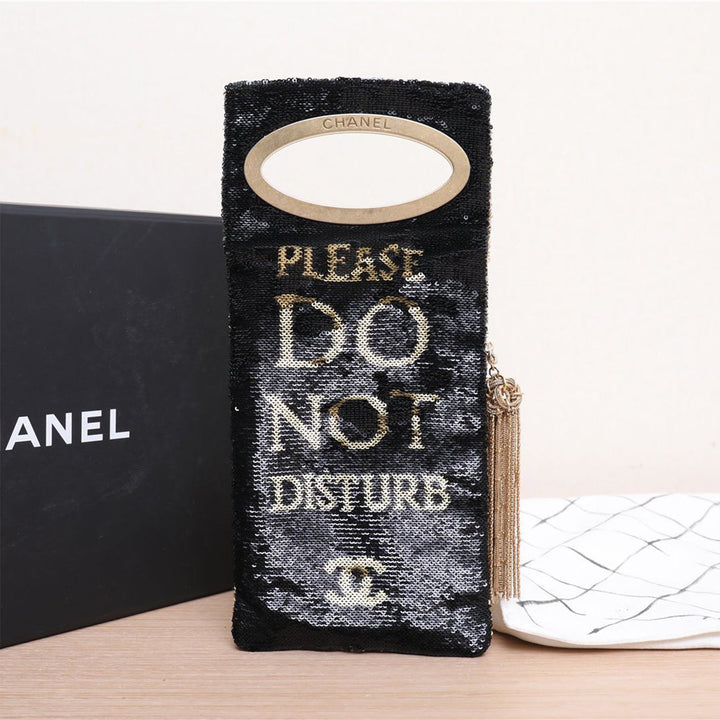 Chanel Paris-Cosmopolite Do Not Disturb Minaudiere in Black and Gold Sequin with Gold Hardware