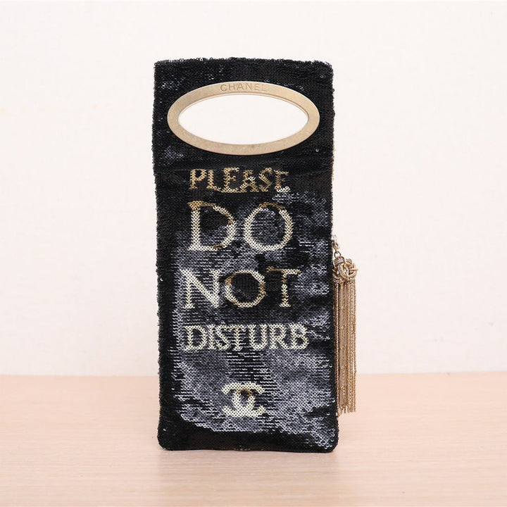 Chanel Paris-Cosmopolite Do Not Disturb Minaudiere in Black and Gold Sequin with Gold Hardware