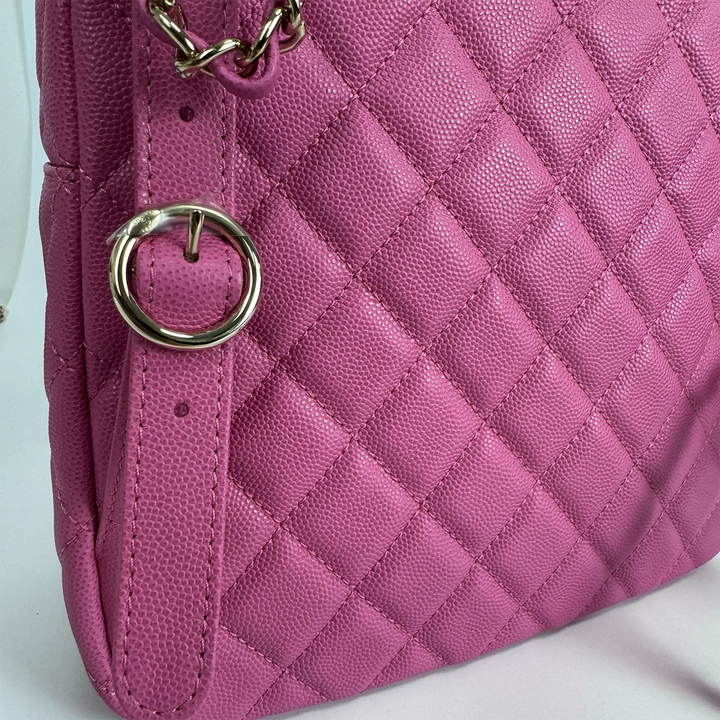 Chanel Medium CC Day Backpack in Pink Caviar Leather with Light Gold Hardware