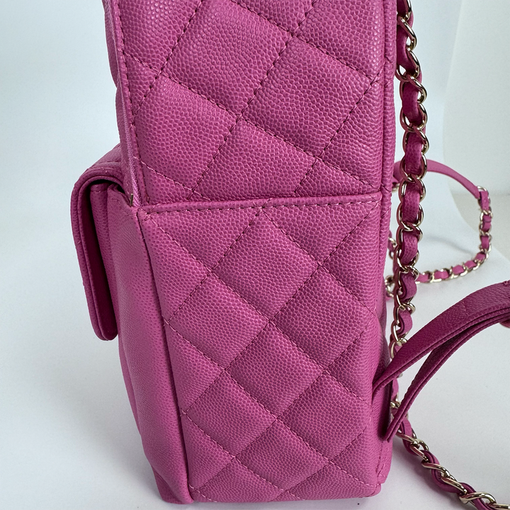Chanel Medium CC Day Backpack in Pink Caviar Leather with Light Gold Hardware