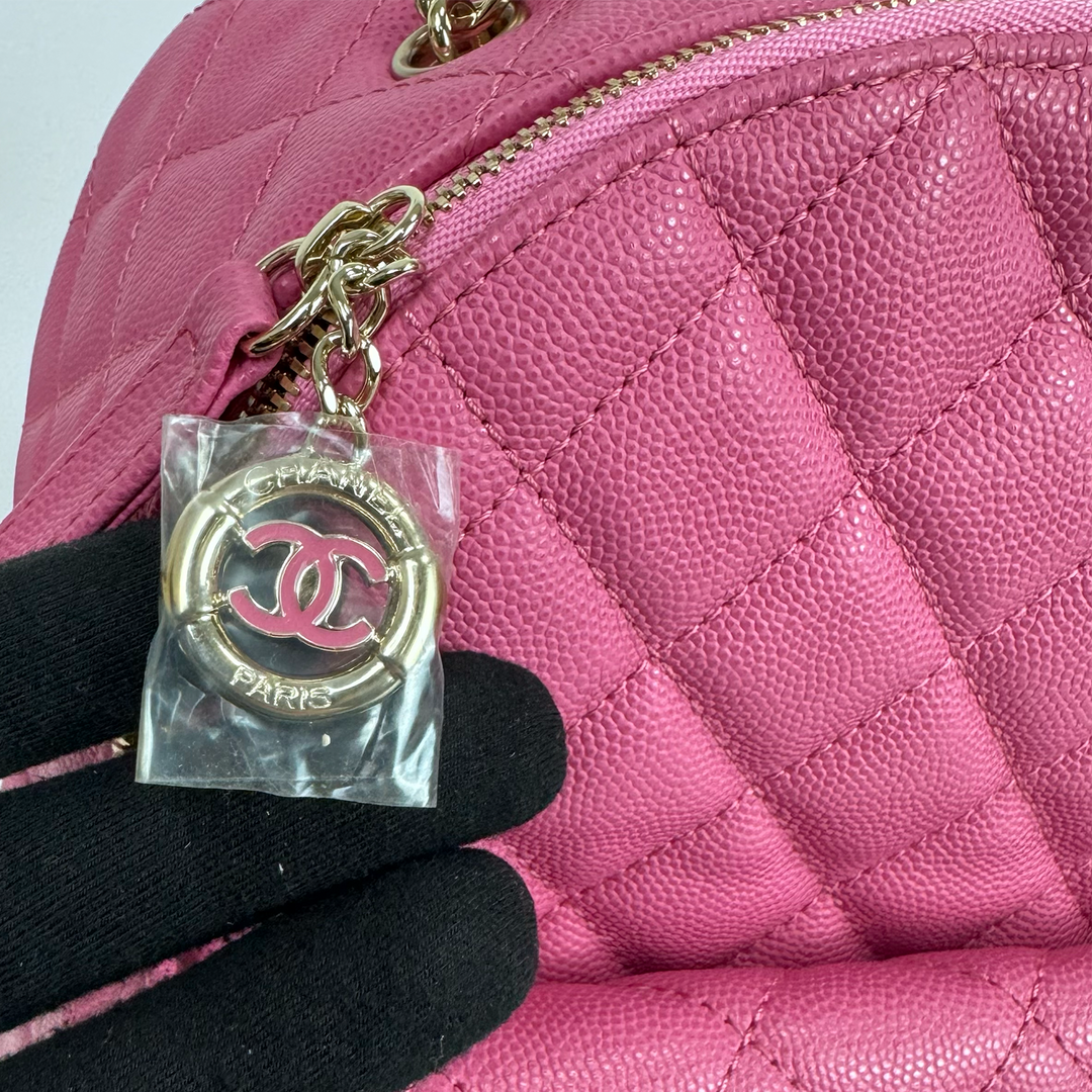 Chanel Medium CC Day Backpack in Pink Caviar Leather with Light Gold Hardware