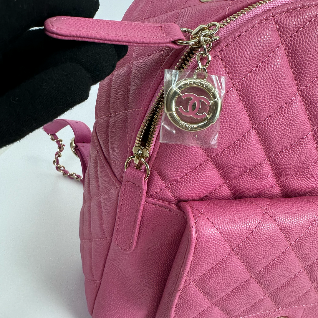 Chanel Medium CC Day Backpack in Pink Caviar Leather with Light Gold Hardware