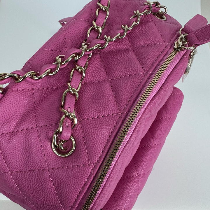 Chanel Medium CC Day Backpack in Pink Caviar Leather with Light Gold Hardware