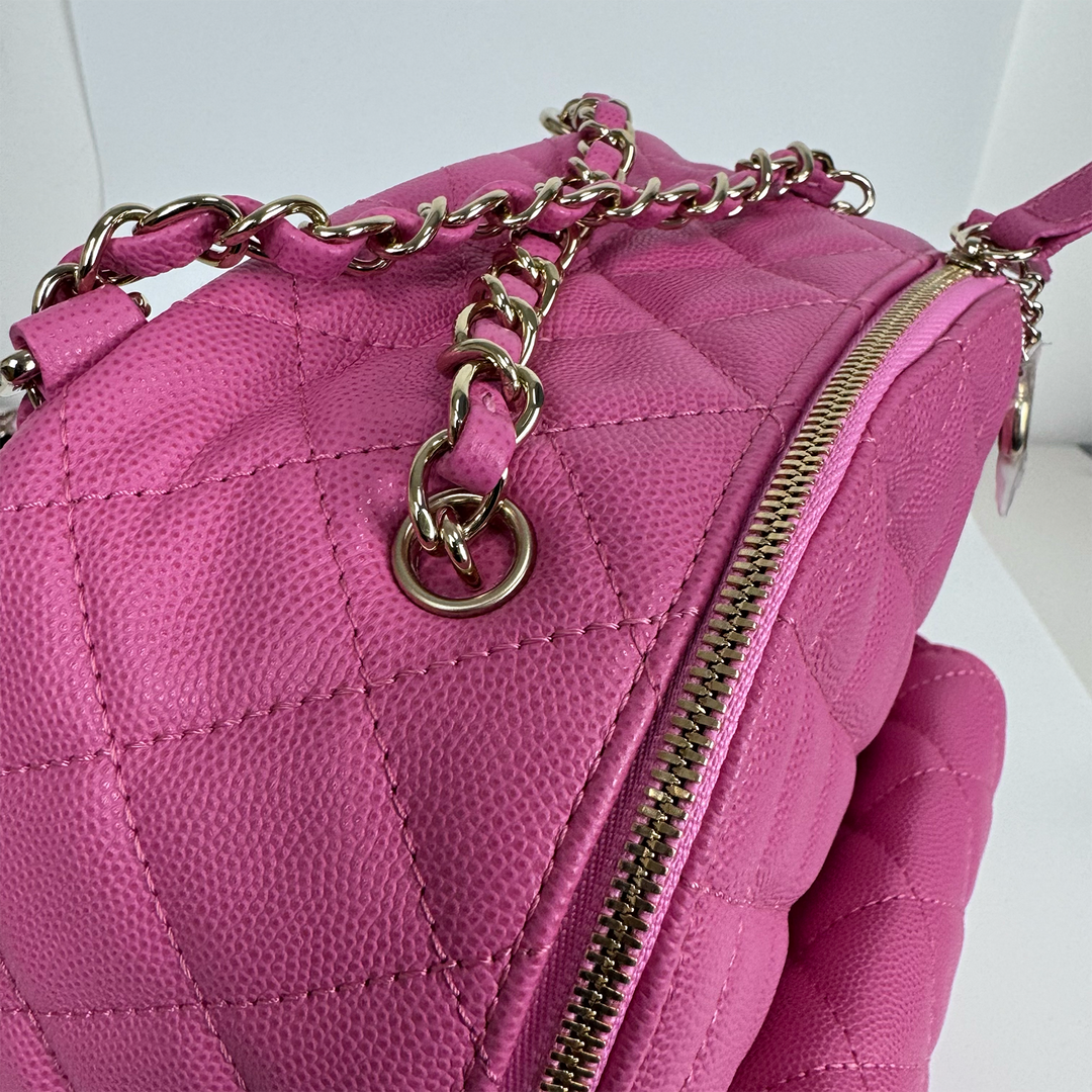 Chanel Medium CC Day Backpack in Pink Caviar Leather with Light Gold Hardware