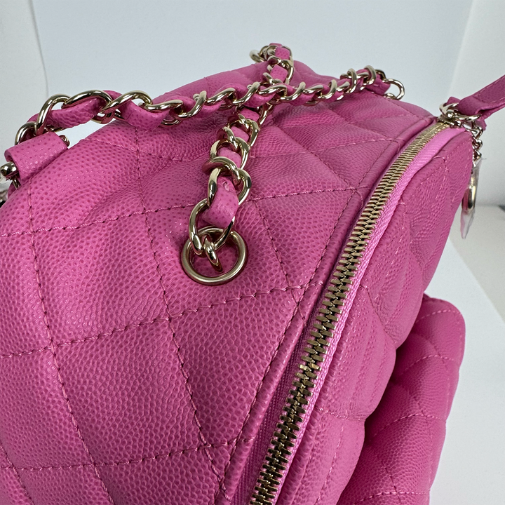 Chanel Medium CC Day Backpack in Pink Caviar Leather with Light Gold Hardware