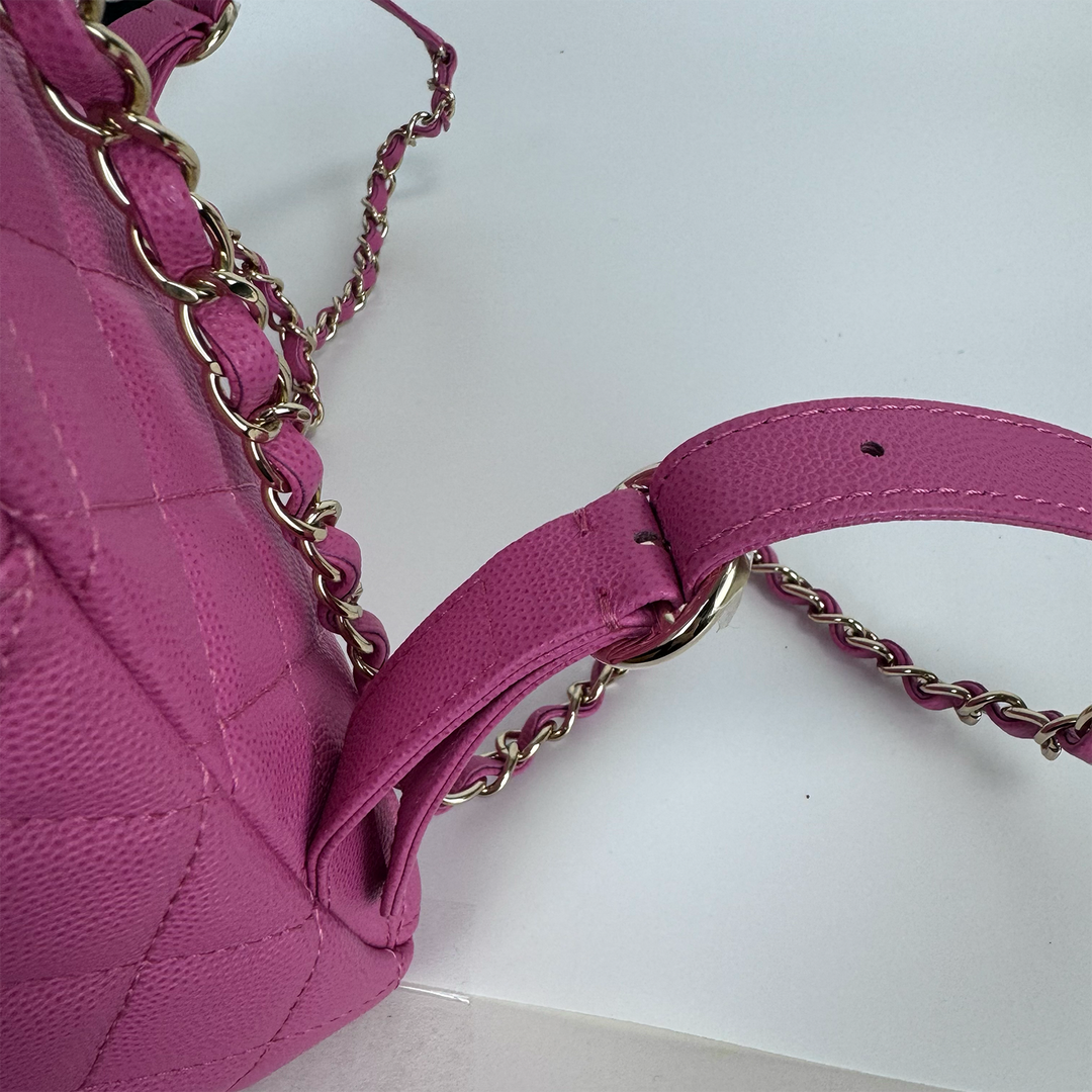 Chanel Medium CC Day Backpack in Pink Caviar Leather with Light Gold Hardware