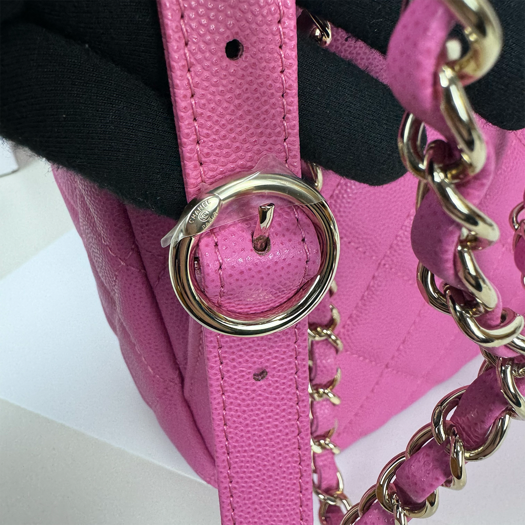Chanel Medium CC Day Backpack in Pink Caviar Leather with Light Gold Hardware