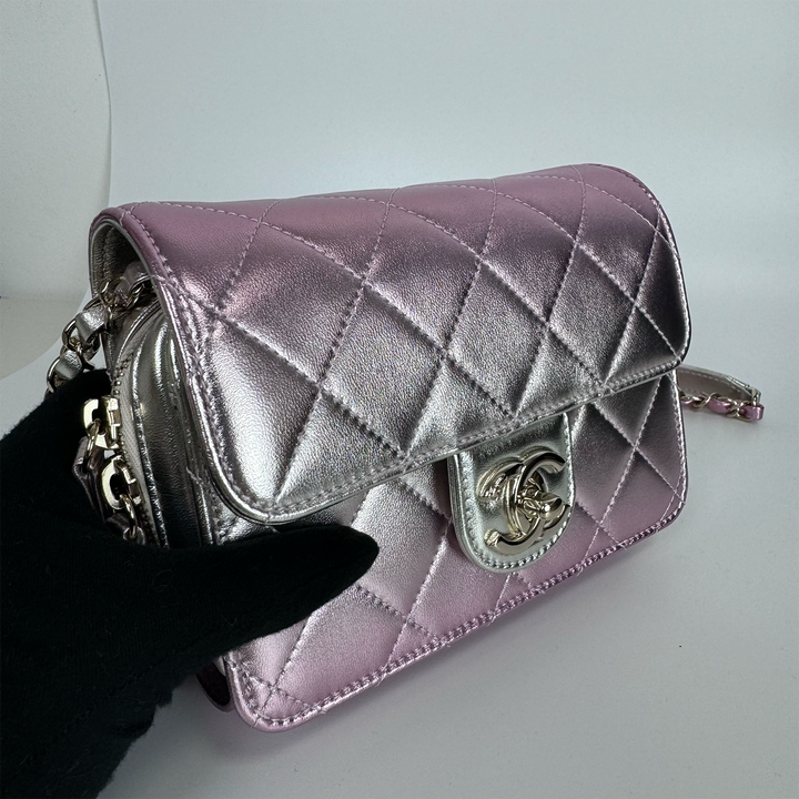 Chanel Like A Wallet Flap Bag in Iridescent Pink Lambskin