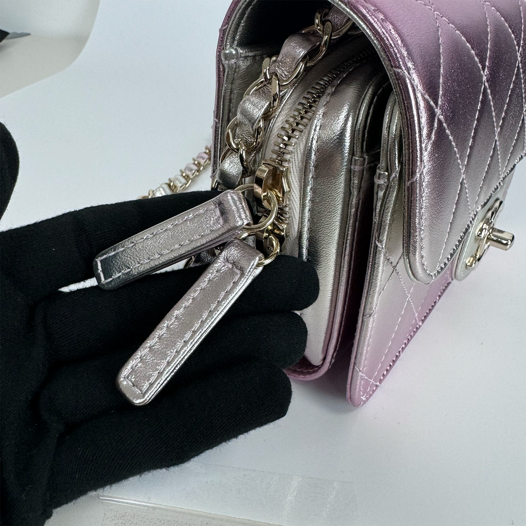Chanel Like A Wallet Flap Bag in Iridescent Pink Lambskin