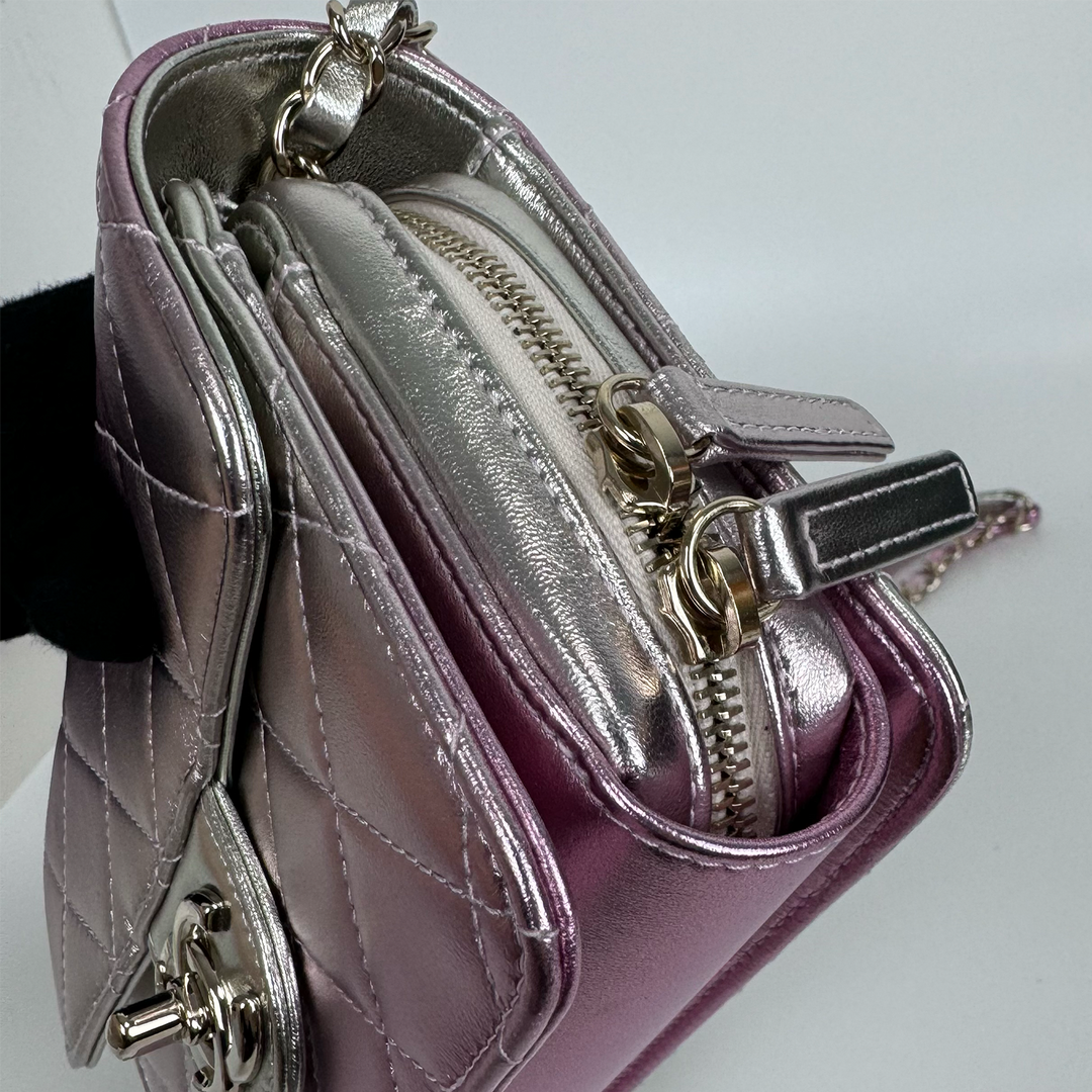 Chanel Like A Wallet Flap Bag in Iridescent Pink Lambskin