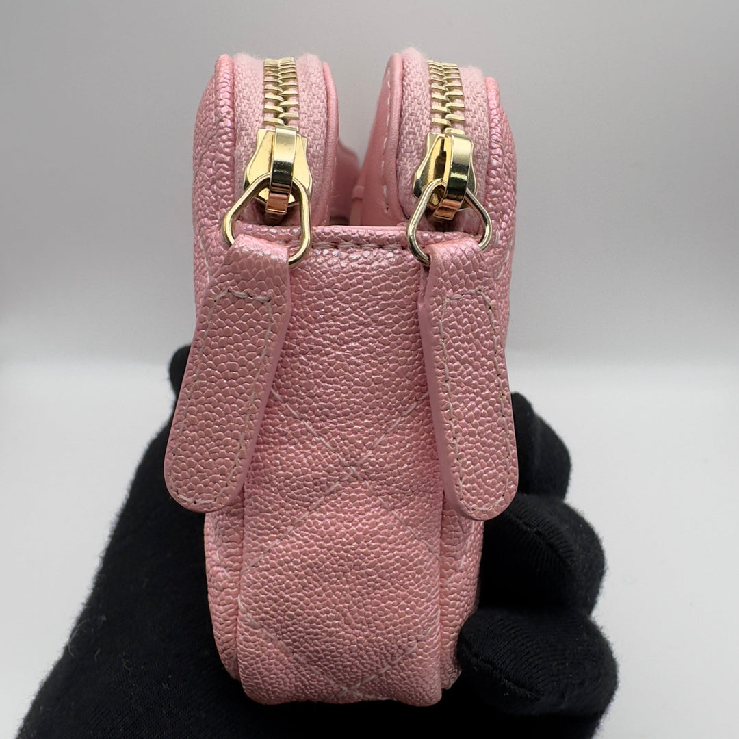 Chanel Small Clutch With Chain in Pink Iridescent Caviar with Gold Hardware
