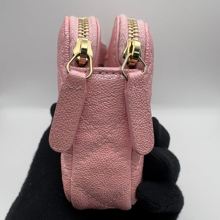 Chanel Small Clutch With Chain in Pink Iridescent Caviar with Gold Hardware