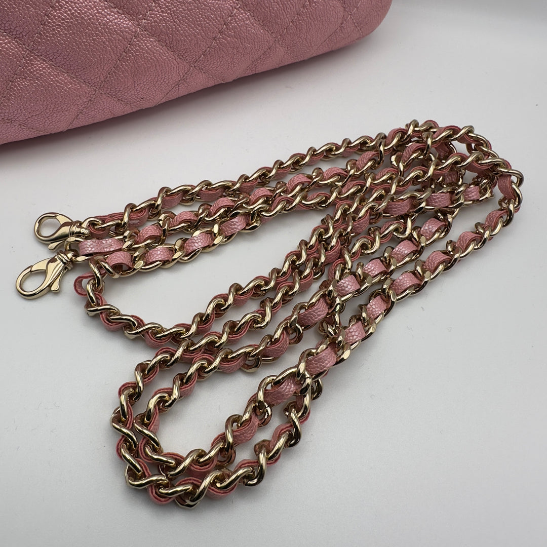 Chanel Small Clutch With Chain in Pink Iridescent Caviar with Gold Hardware