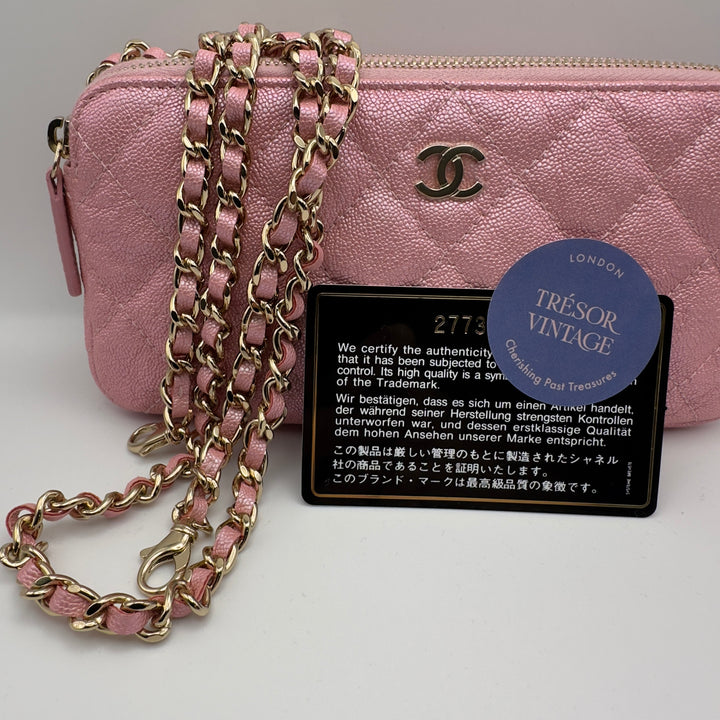 Chanel Small Clutch With Chain in Pink Iridescent Caviar with Gold Hardware