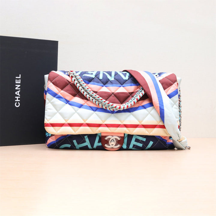 Chanel *Limited Edition* Big Matelasse Fabric Single Flap Single Chain Bag Multicolor Silver Metal Fittings