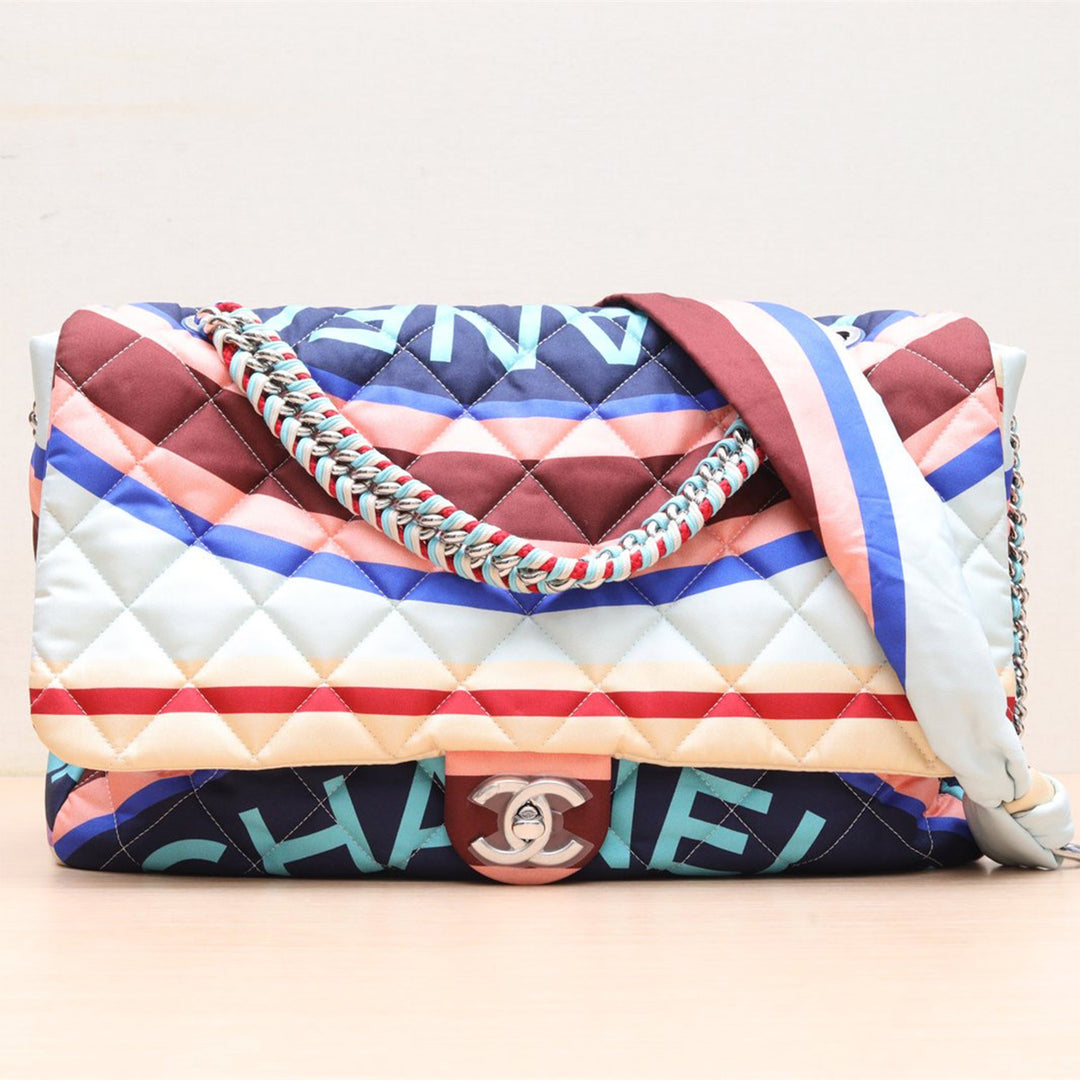 Chanel *Limited Edition* Big Matelasse Fabric Single Flap Single Chain Bag Multicolor Silver Metal Fittings