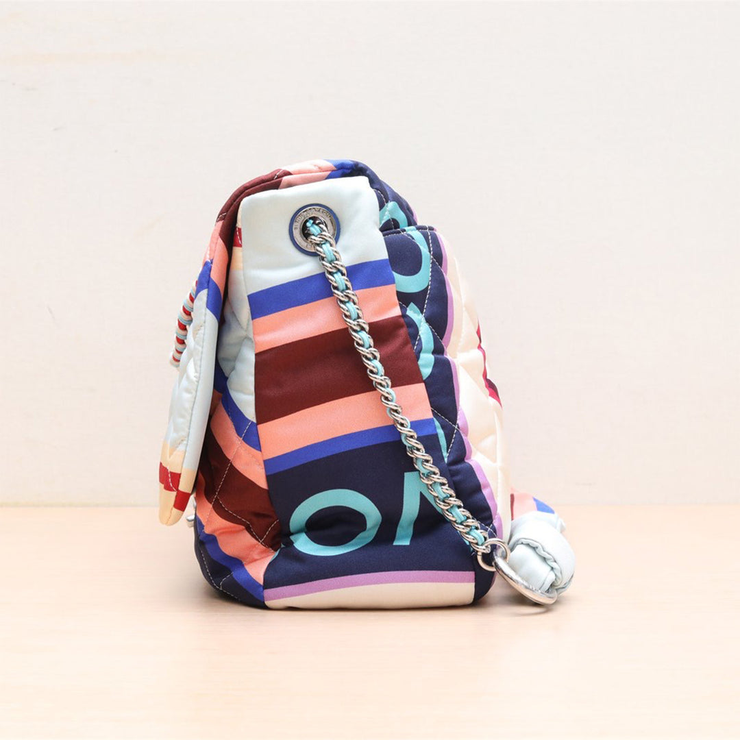 Chanel *Limited Edition* Big Matelasse Fabric Single Flap Single Chain Bag Multicolor Silver Metal Fittings